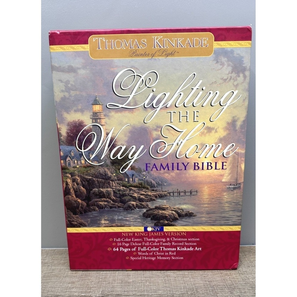 New Thomas Kinkade Lighting The Way Home Family Bible NKJV Burgundy Boxed 2002